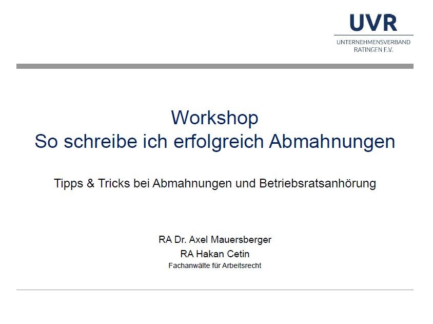 Workshop "So schreibe ich erfolgreich Abmahnungen" am 28.04.2021