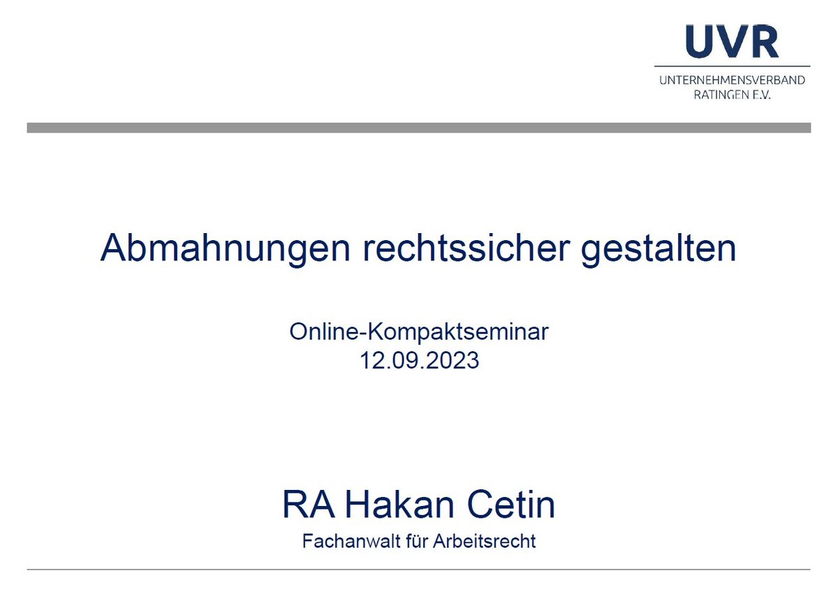 Online-Seminar "Abmahnungen rechtssicher gestalten" am 12. September 2023