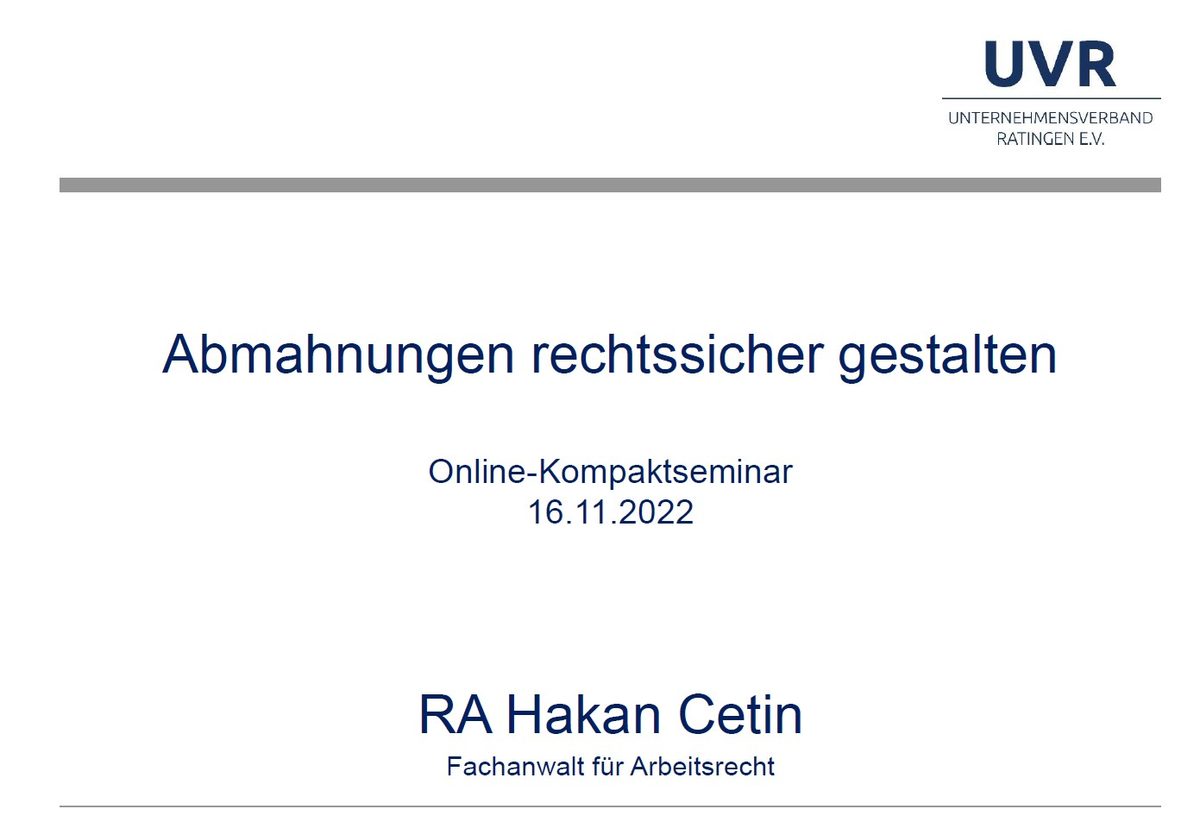 Online-Seminar "Abmahnungen rechtssicher gestalten"