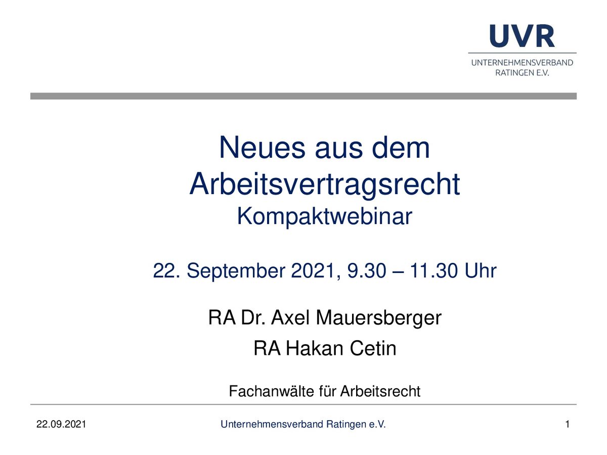 Online-Seminar: „Neues aus dem Arbeitsvertragsrecht“