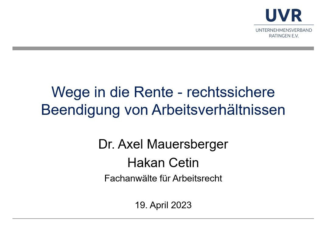 Online-Seminar "Wege in die Rente - rechtssichere Beendigung von Arbeitsverhältnissen" am 19.04.2023