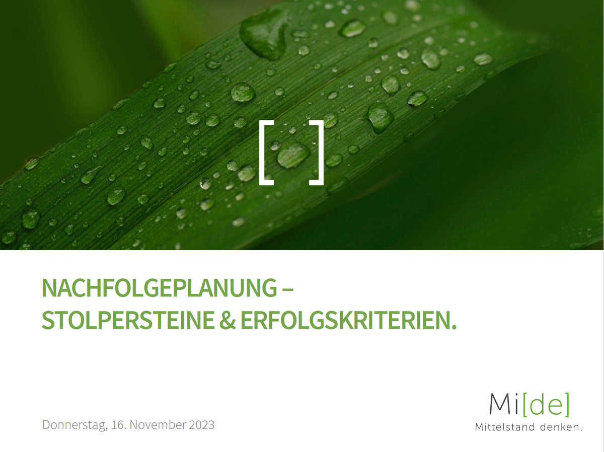 Online-Vortrag "Nachfolgeplanung - Stolpersteine und Erfolgskriterien" am 16.11.2023
