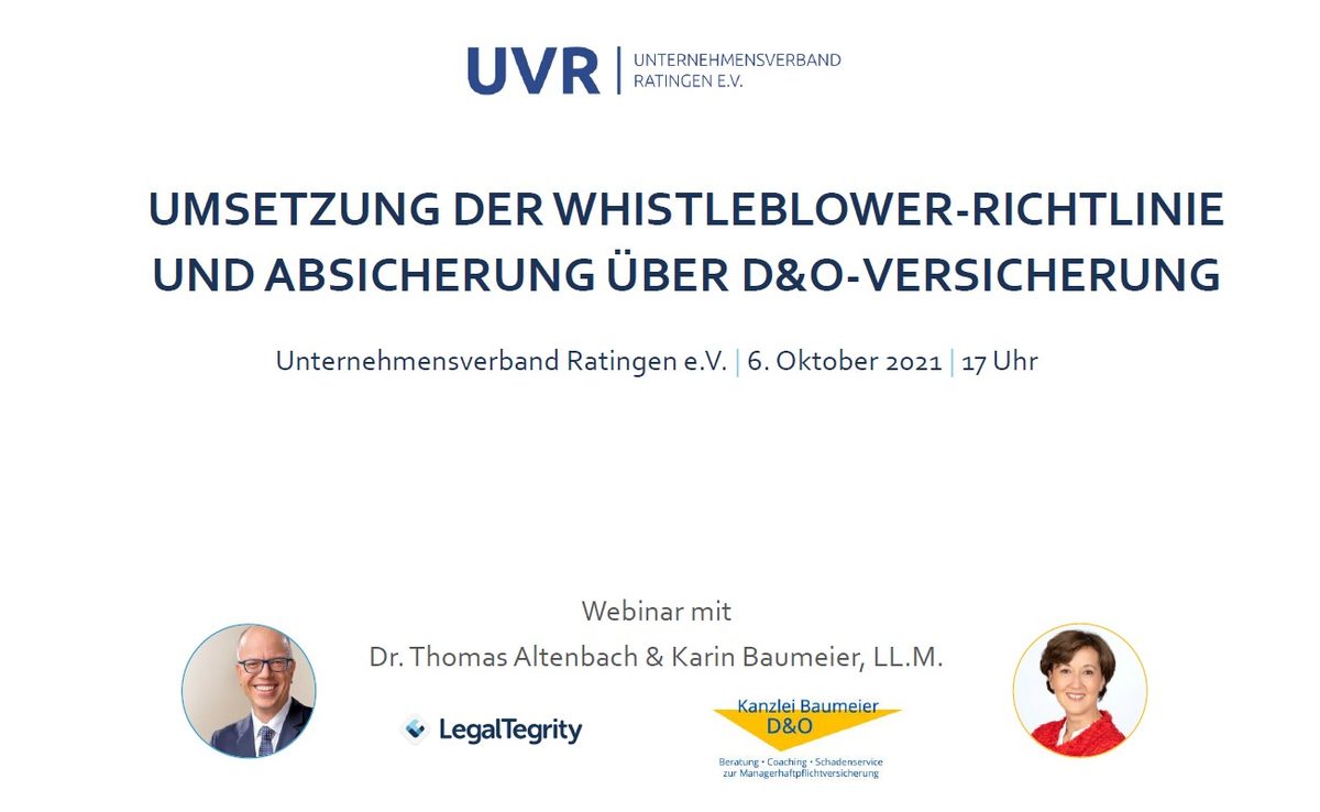 Online-Vortrag: Umsetzung der Whistleblower-Richtlinie und D&O-Versicherung