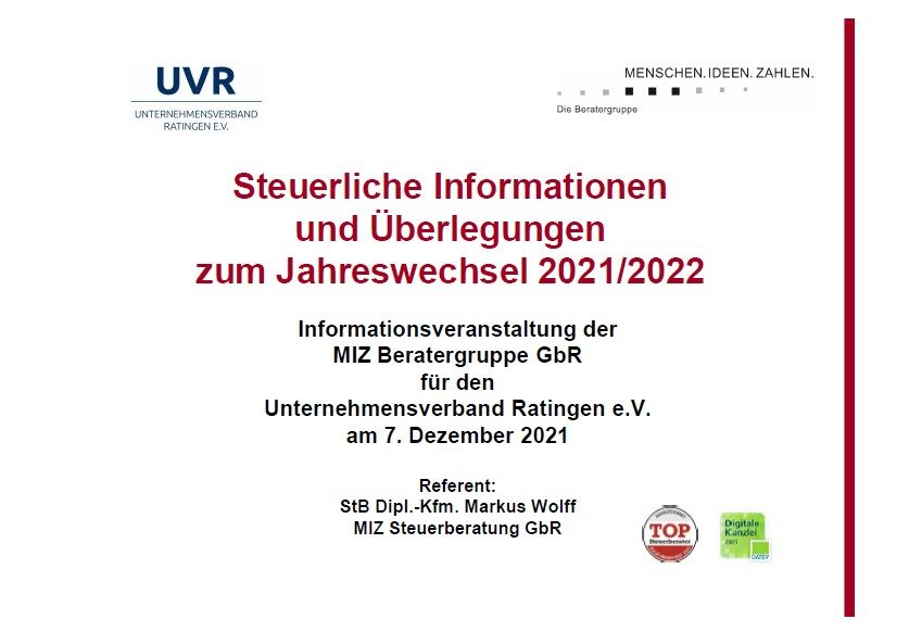 Webinar "Steuerliche Informationen zum Jahreswechsel" am 07.12.2021
