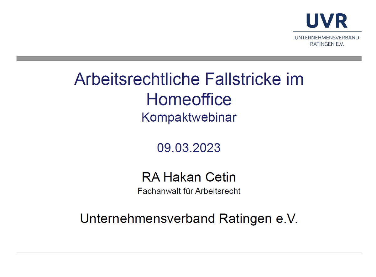 Webinar "Arbeitsrechtliche Fallstricke im Homeoffice"