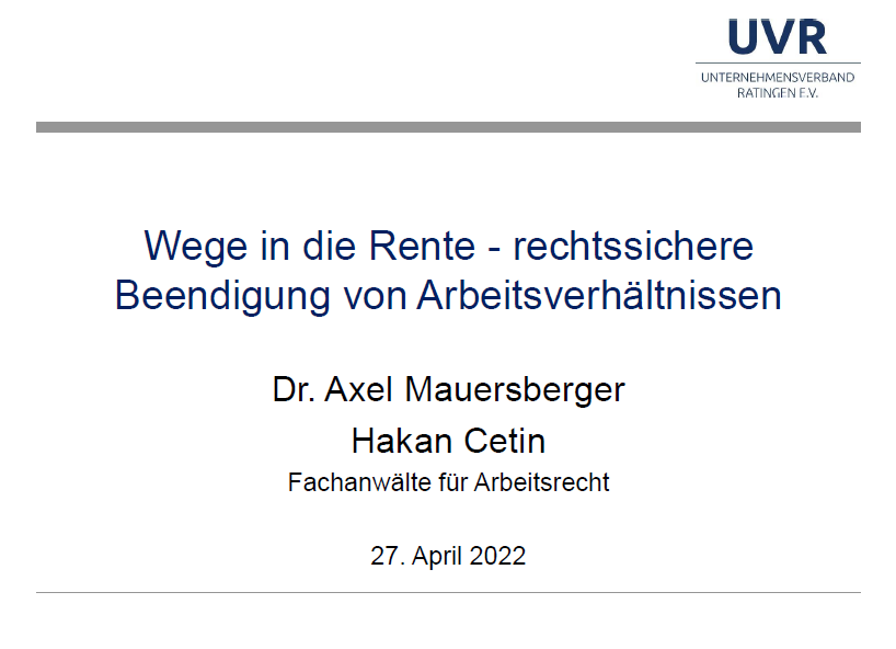 Online-Seminar "Wege in die Rente - rechtssichere Beendigung von Arbeitsverhältnissen"