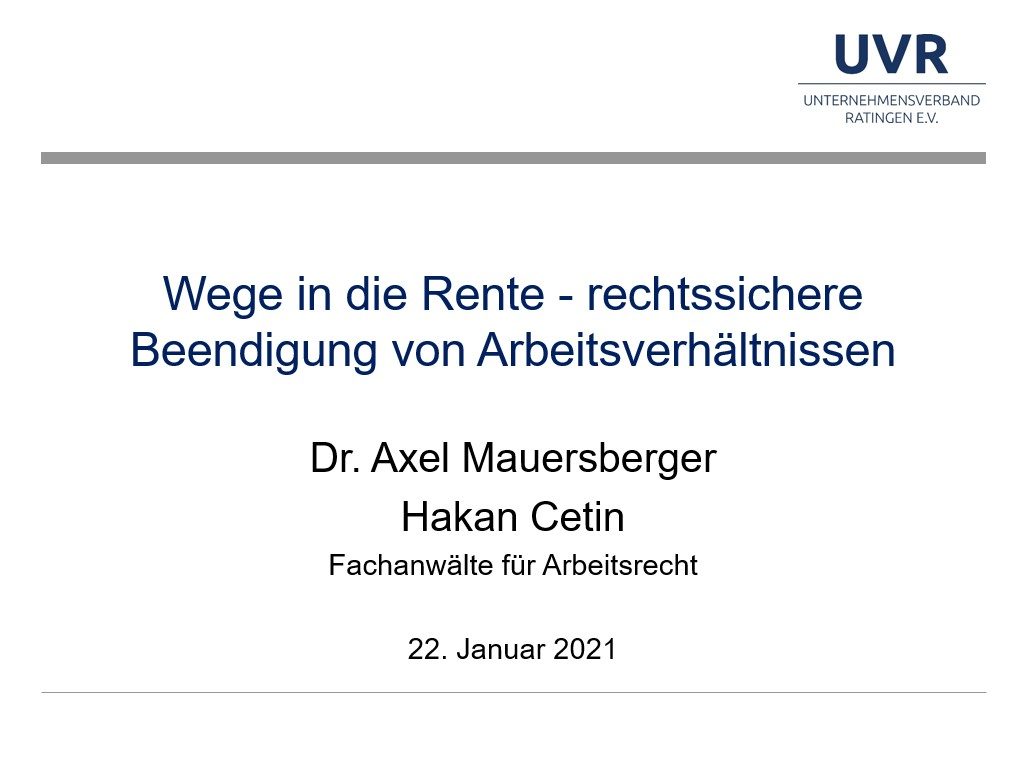 Webinar "Wege in die Rente - rechtssichere Beendigung von Arbeitsverhältnissen"